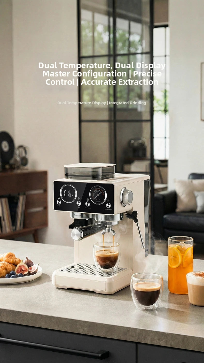 20Bar Semi-Auto Espresso Machine Smart Touch Control with Built-in Grinder, Cold/Hot Brew, Milk Frother for Home/Office