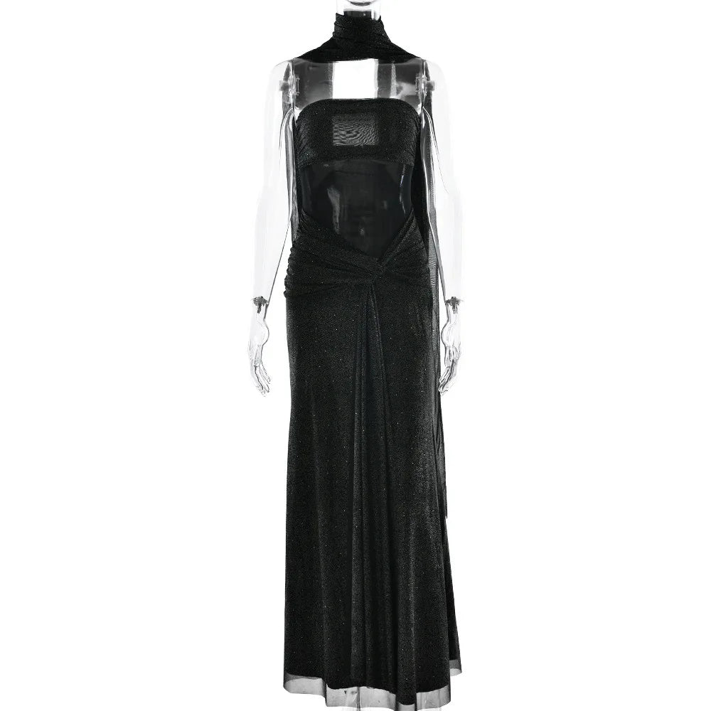 Townlike Slim Bodycon A-line Maxi Long Dress Women 2025 Summer Dress Ribbon Sparkle Glitter Nightclub Sexy Party Dresses