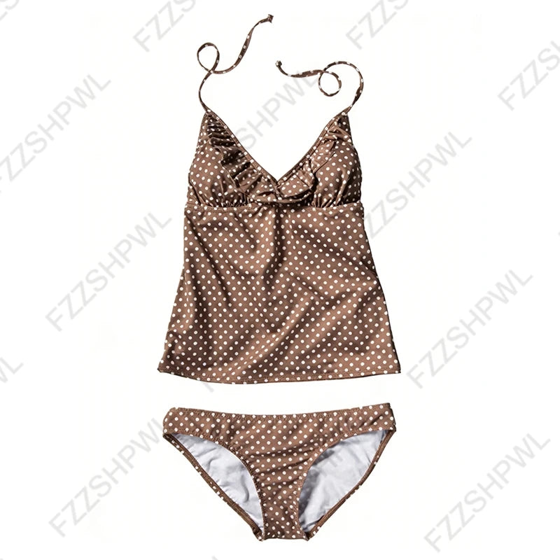 Y2K Harajuku Women's Bikini Set Sexy Slim Fit Polka Dot Print Halter Neck Swimsuit Chic Trendy Fashion Female 2-Piece Beachwear