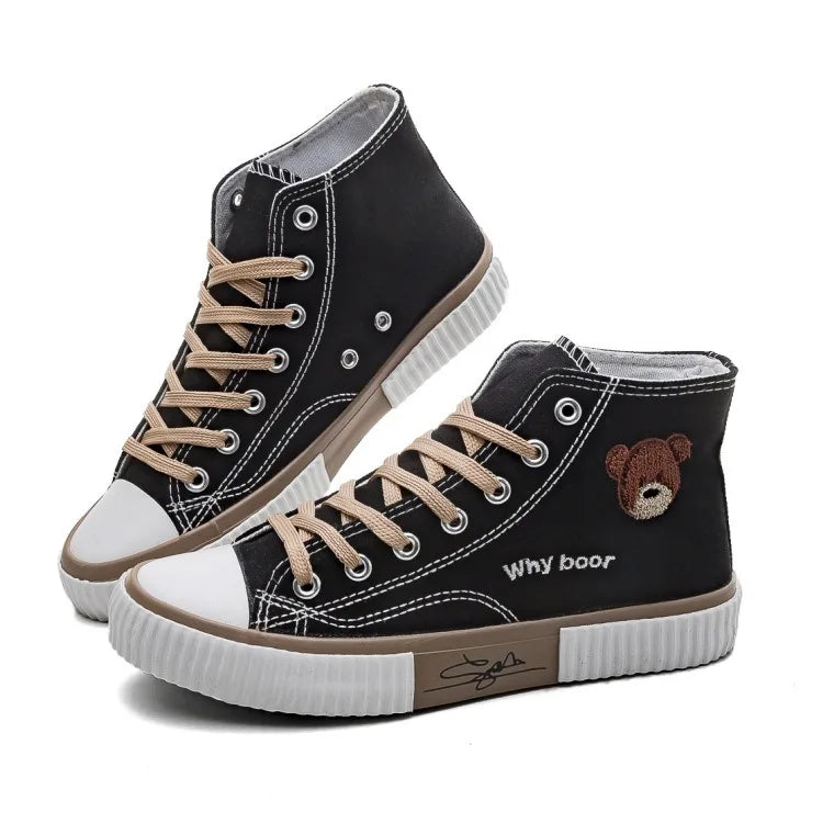 2025 Spring High Top Canvas Sneakers Women Thick Bottom White Shoes Women Casual Board Shoes Canvas Vulcanize Shoes Female