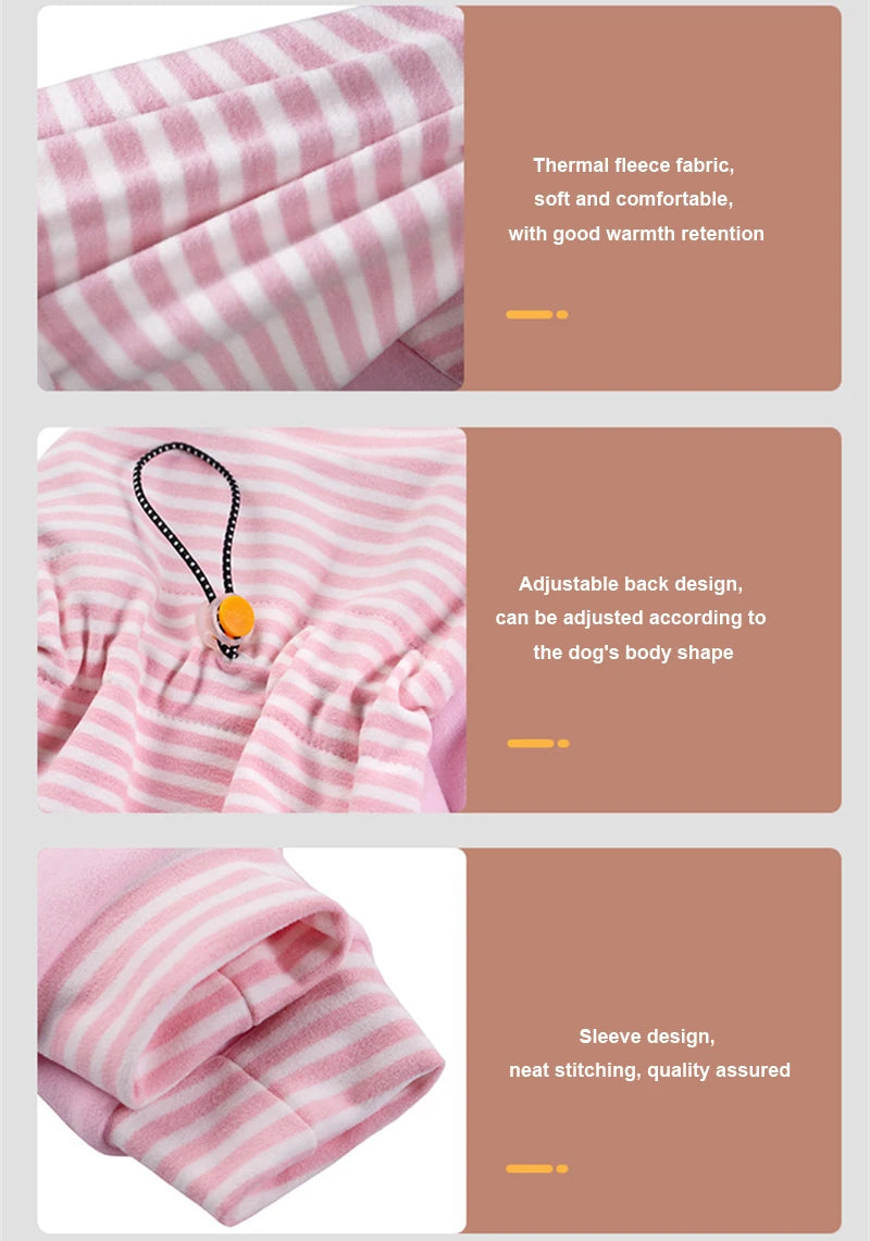 Stripe Fleece Jumpsuit For Small Dogs Winter Dog Clothes Warm Pajamas Dog Long Sleeve Bodysuit Puppy Teddy Chihuahua Clothes
