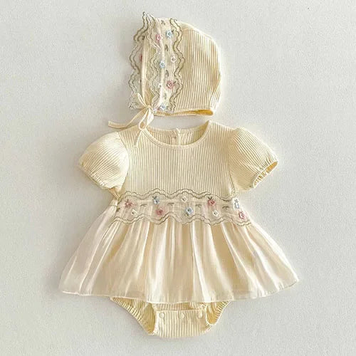 2025 New Summer Korean Style Climbing Suit Flying Sleeve Cotton Lace Splicing Toddler Baby Girls Jumpsuit 0-24M Baby Clothing