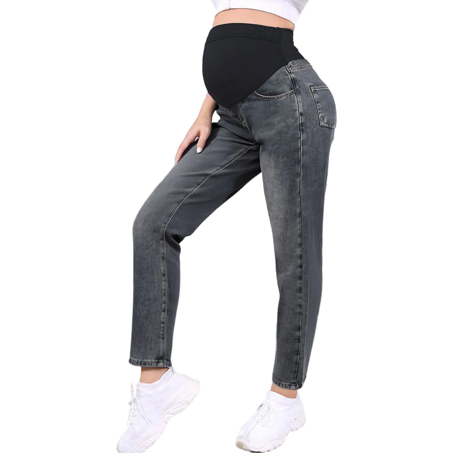 Pregnant Women Fashion Casual Wide-Leg Jeans Adjustable High Waist Belly Support Denim Pants Maternity Clothing for Daily Party