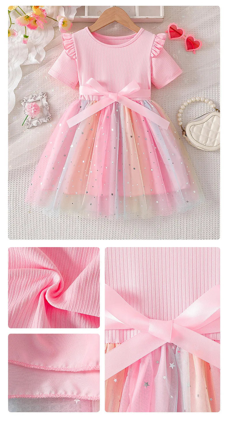 Korean Style Polka-dot Summer Dresses for Girls Cute Layered Sleeveless Casual Baby Kids Dress Baby Girls Clothes
