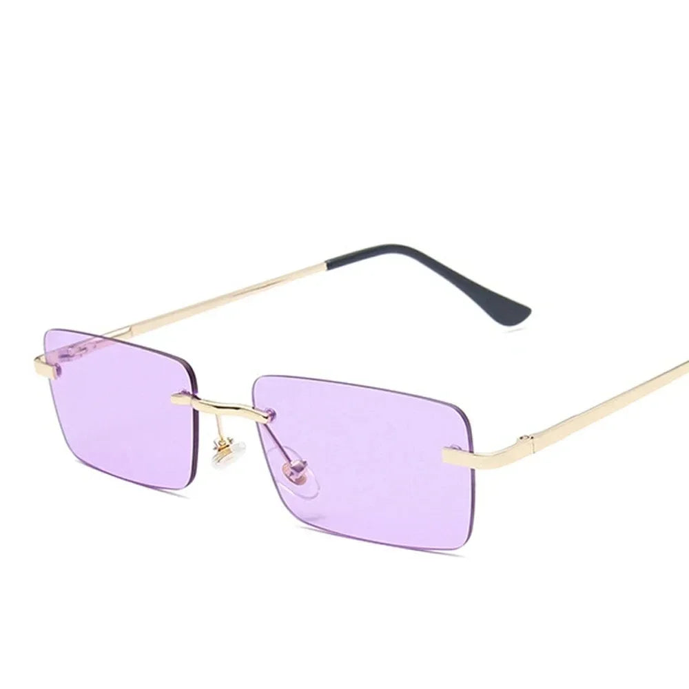 Rimless Rectangle Sunglasses Women UV400 Driving Sun Glasses Men Clear Color Summer Accessories Square Small Size