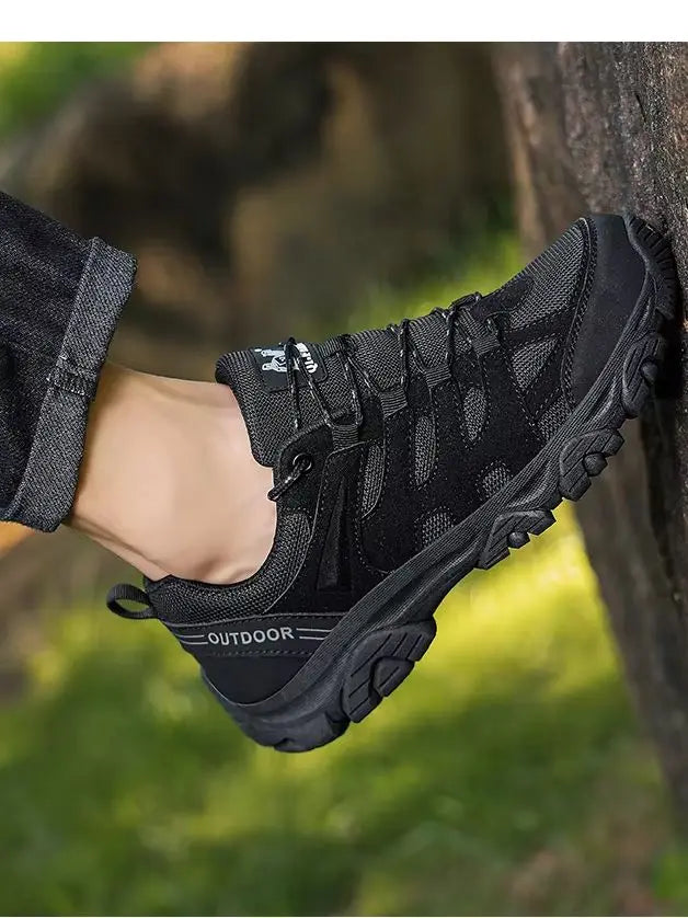 Men's Outdoor Lace-Up Leather Comfortable Versatile Lightweight Hiking Shoes Casual Sports Footwear
