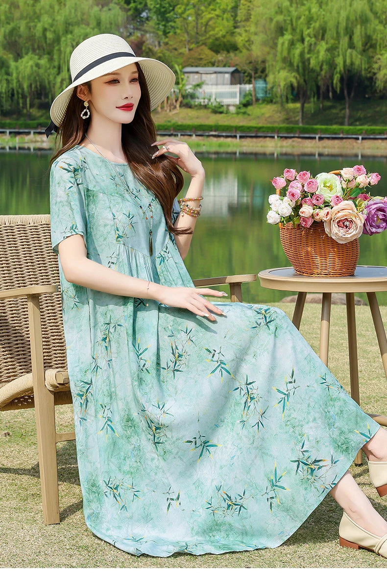 New Fashion Summer Dresses For Women 2025 Elegant Casual Short Sleeve Dress Soild Colour Women Clothing