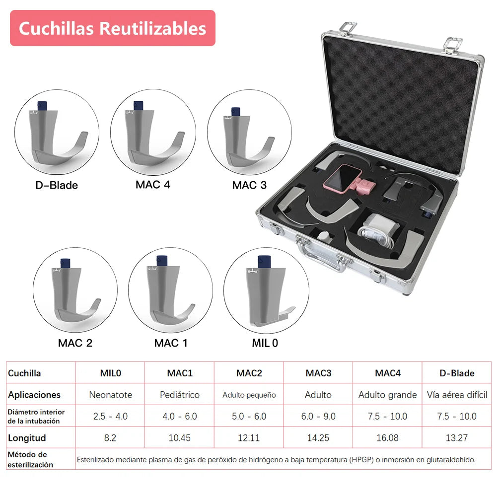 3.5" Touch Screen Video Laryngoscope for Anesthesia, 6 Blades Optional & Customizable Combination