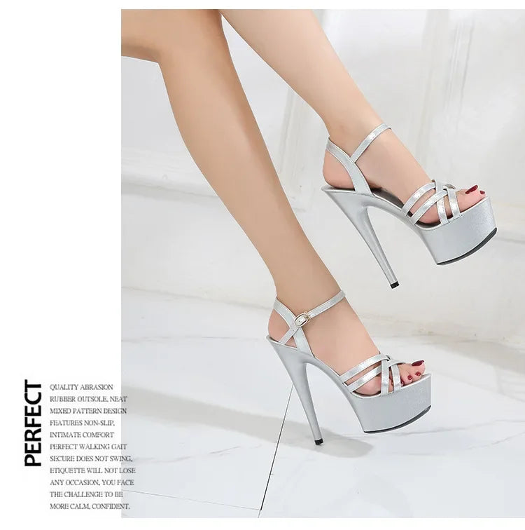 High Heels Model Sexy Black Waterproof Platform 15cm Ultra High Heel Sandals Women Summer Show off Tool for Women Shoes