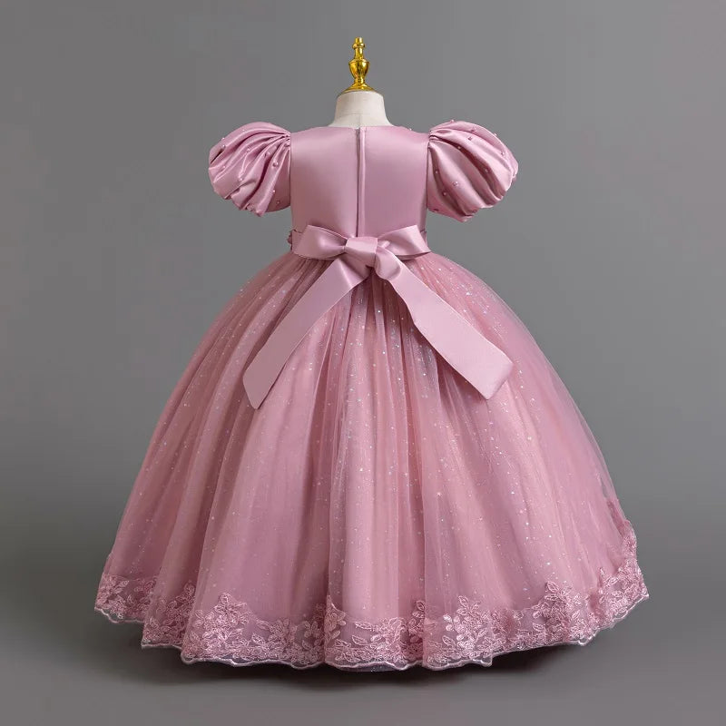 3-12 Year Old Baby Dress Birthday Party Girl Princess Dress Bubble Sleeves Lace Flower Wedding Dress Flower Girl Evening Dress