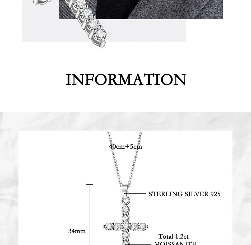 PERFANY All Moissanite Necklace for Women S925 Pure Silver Cross Design Pendant Laboratory Certified Diamond Fashion Jewelry