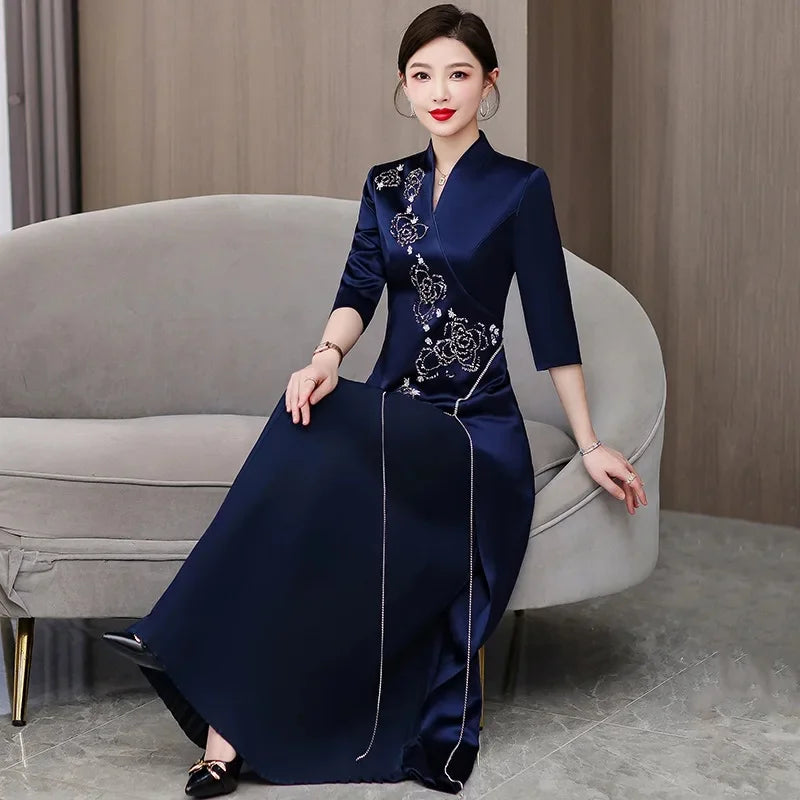 Elegant New Mom Wedding Dress Autumn Chinese Dress Daily Wearable Dress For Grandma Happy Marriage Gown