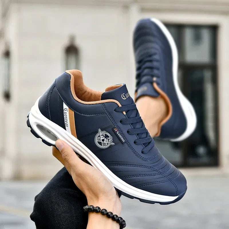 Men's Spring Autumn Casual Breathable Sport Shoes Shock Absorption Comfortable Leather Sneakers Korean Style Ankle High Mesh Lin
