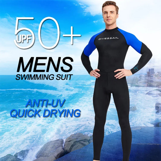 Summer Men's Long-sleeved One-piece Swimsuit Lightweight Breathable Beach Surfing Swimming Sunscreen Quick-drying Clothesdropshi