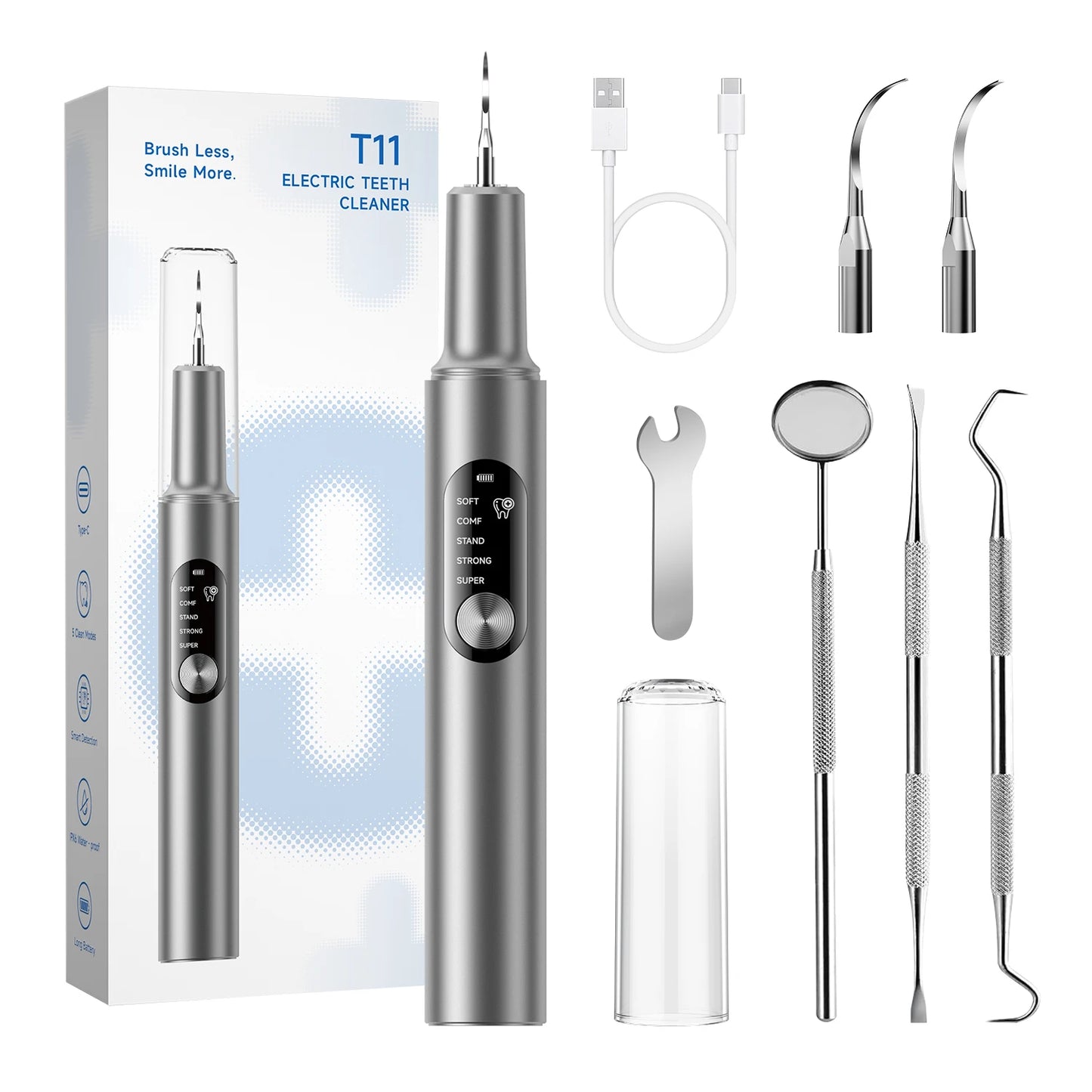 Electric Ultrasonic Dental Scaler 5 Smart Modes T11 Dental Tarter Calculus Cleaning Plaque Tooth Stains Remover Teeth Whitening