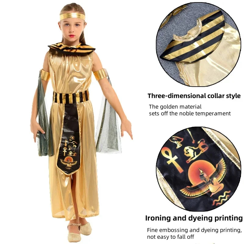 Halloween parent-child costume: Ancient Egyptian king Pharaoh goddess Cleopatra Cosplay costumes golden ancient Egyptian role-pl