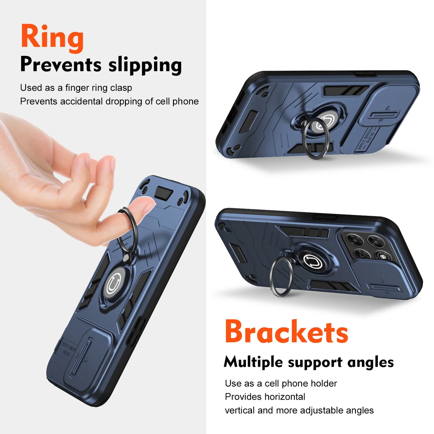 Sliding Window Metal Finger Holder Case for Motorola Moto G67 G77 G86 G56 G17 Power Shockproof Armour Camera Protection Cover