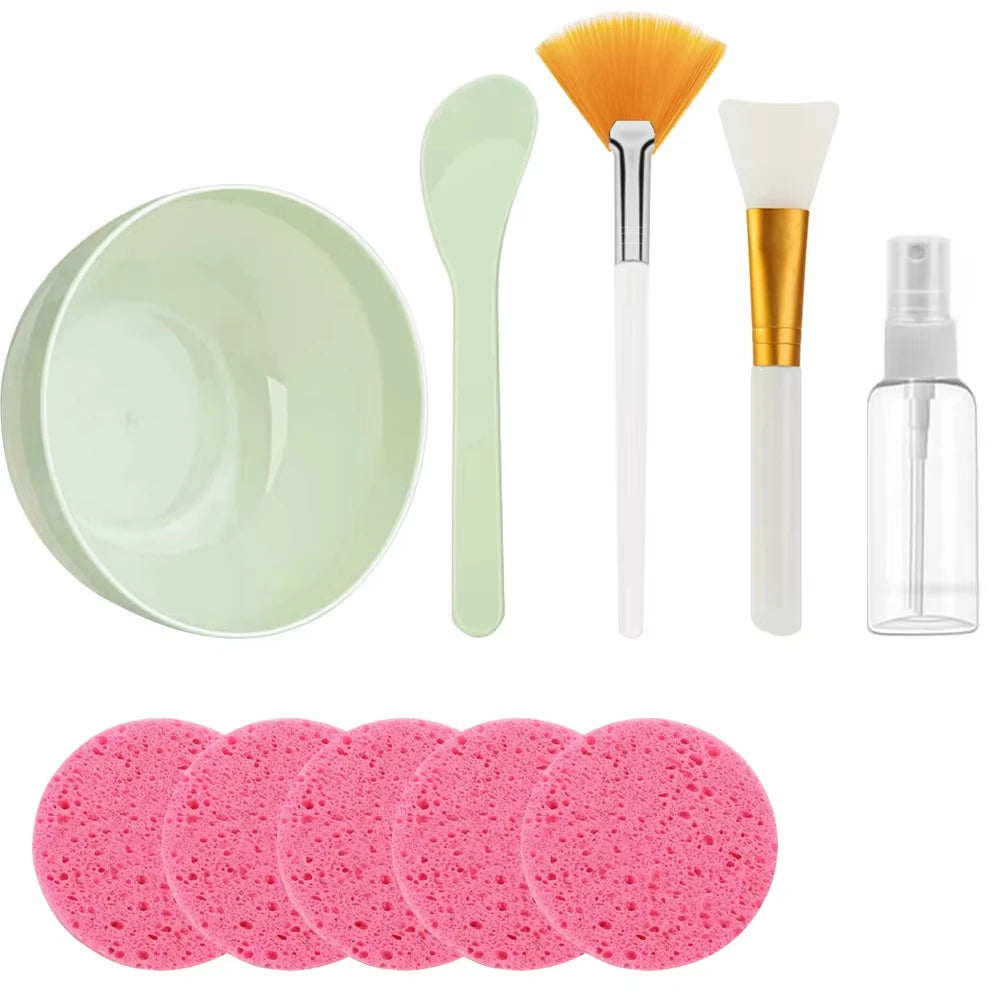 6/10PCS Face Skin Care Set Beauty Mask Mixing Bowl Silicone Facial Mask Brushes Compressed Facial Sponges Spray Beauty Tools