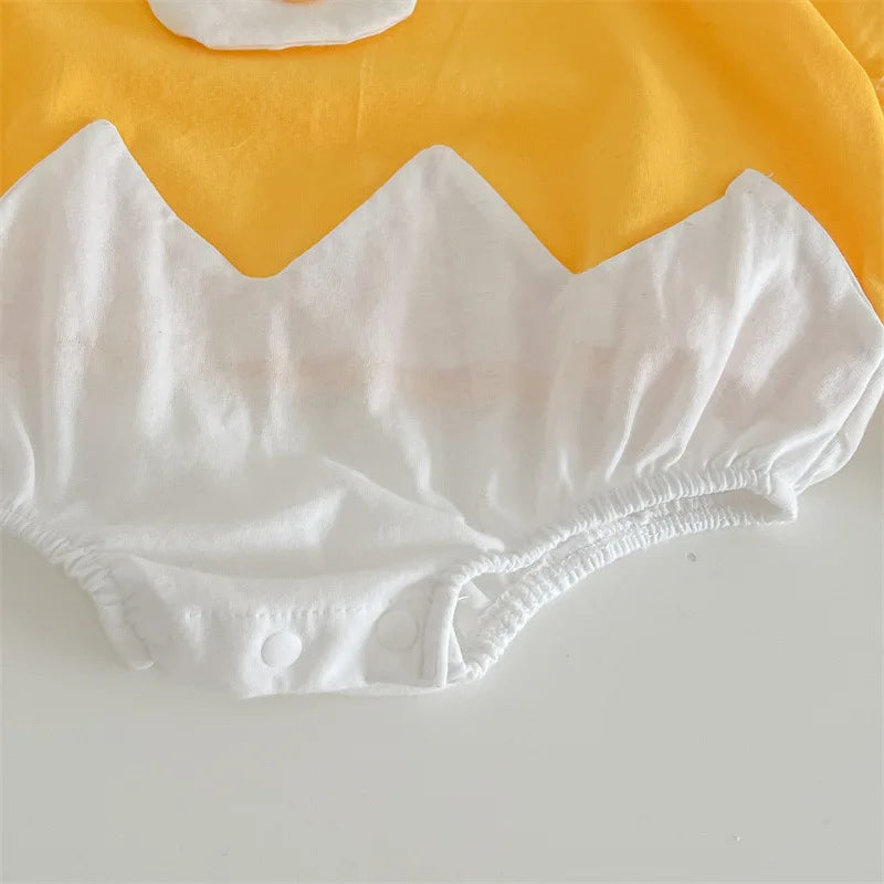 Summer Baby Newborn Romper Fried Egg with Headband Yellow Toddler Clothing Short Sleeve Infant Bodysuit Set 0-2Y Cute Jumpsuit