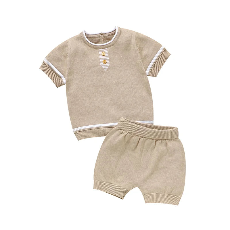 Summer Solid Short Sleeve T-Shirts+Shorts 2PCS Outfits for Newborn Boys Cotton Clothes Sets 0-18m Infant Knit Tracksuits Costume