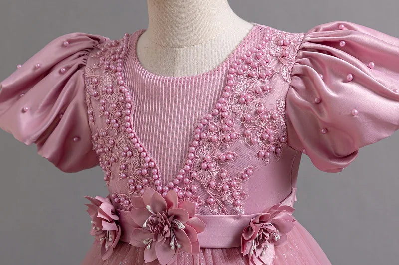 3-12 Year Old Baby Dress Birthday Party Girl Princess Dress Bubble Sleeves Lace Flower Wedding Dress Flower Girl Evening Dress