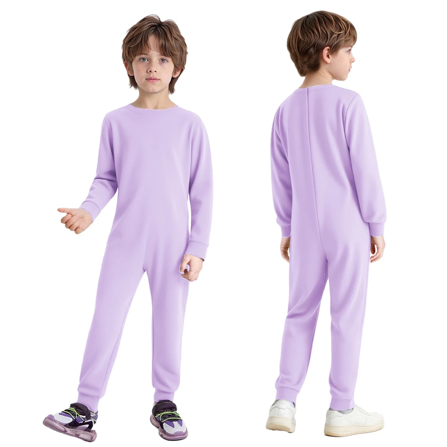Children Special Needs Adaptive Clothing Solid Color Long Sleeve Zipper Back Jumpsuit Cotton Rompers Workout Sports Bodysuit