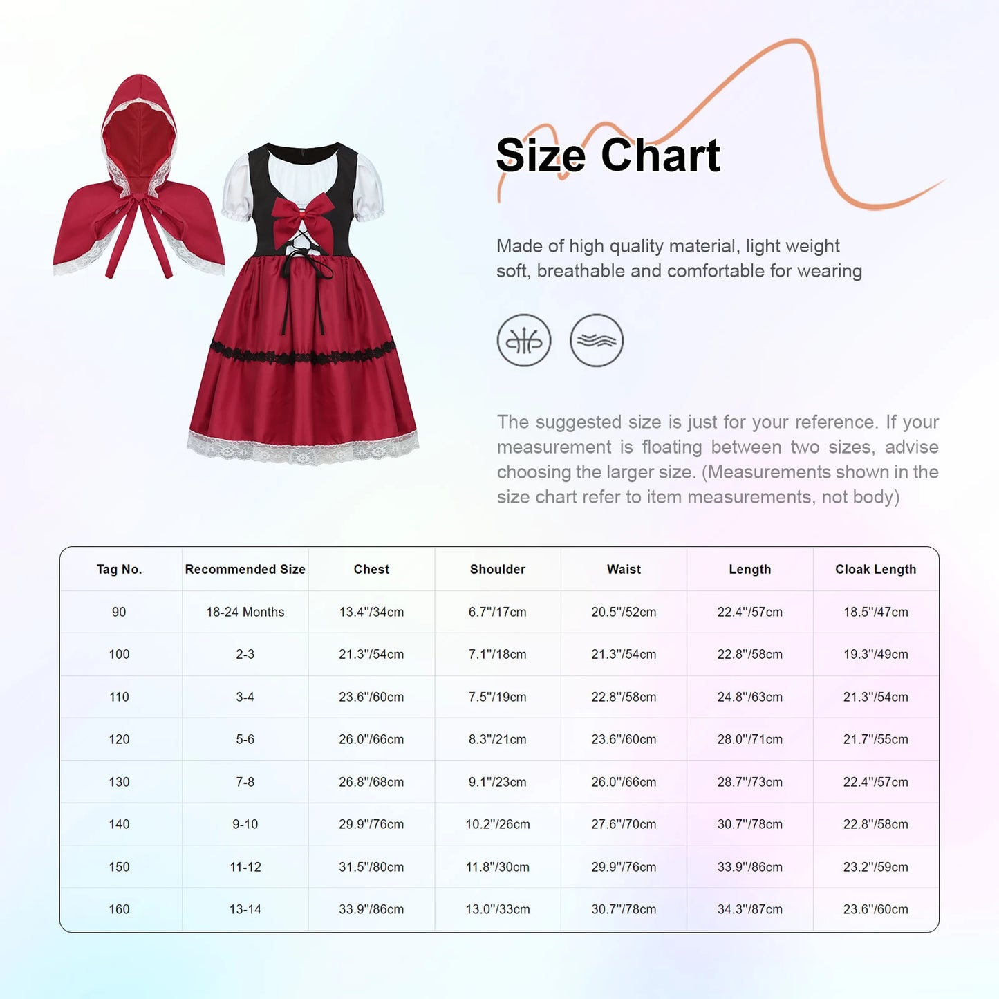 Kids Girls Halloween Cosplay Costume Puff Sleeve Lace Trim Red Hood Dress with Hooded Cape for Themed Party Roleplay Dress Up