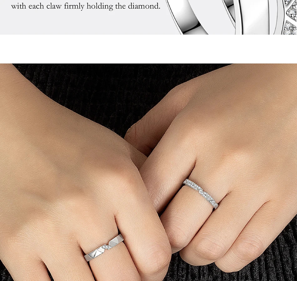 PERFANY All Moissanite Ring for Women Men S925 Pure Silver Couple Ring Simple Wedding Fashion Jewelry Birthday Gift