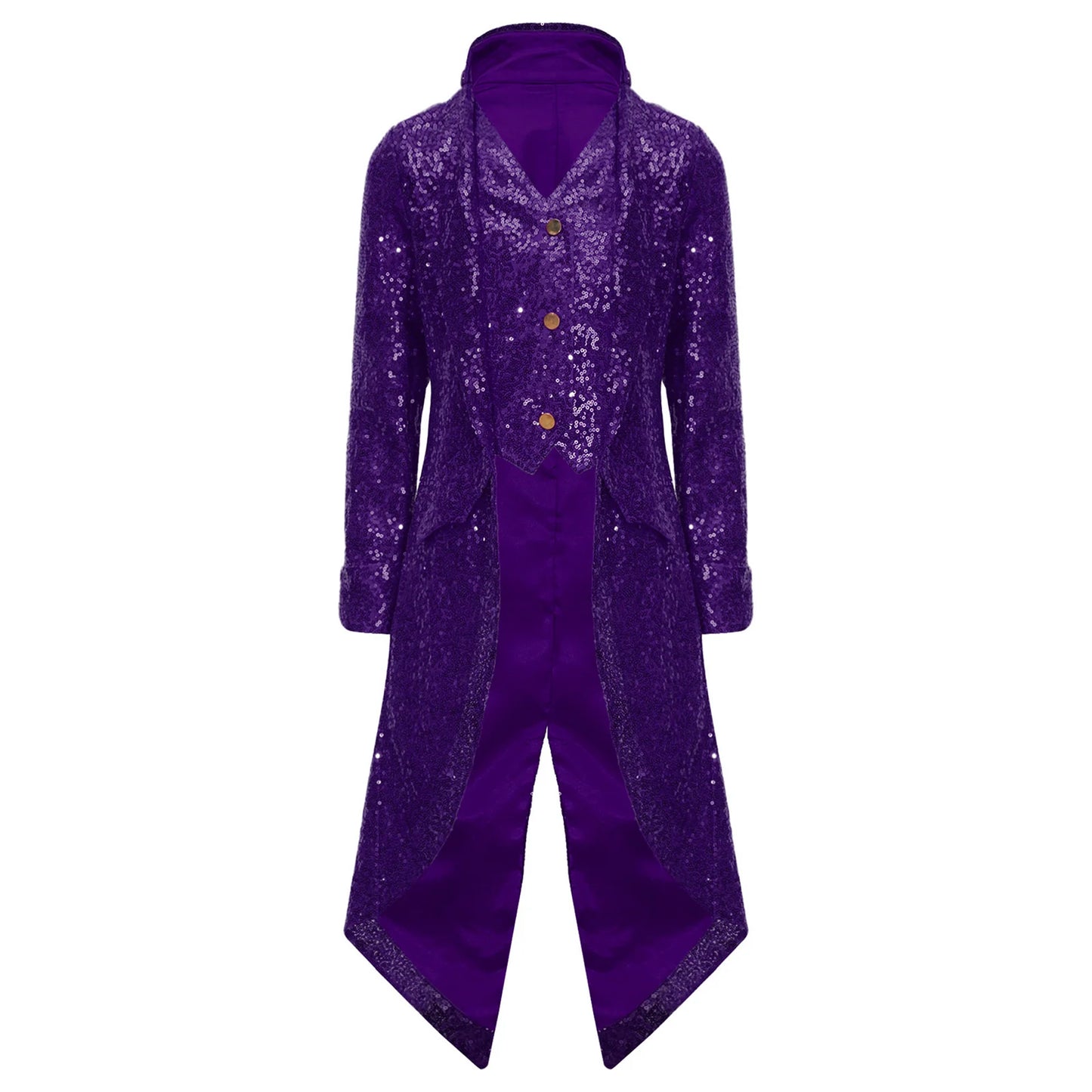 Kids Boys Halloween Medieval Renaissance Costume Sparkly Sequins Victorian Tailcoat Jacket Frock Coat Long Sleeve Gothic Tuxedo
