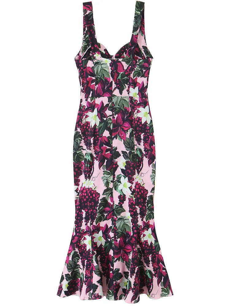 HXAO Women's Dress Fruit Print Slip Dress Summer 2025 Print Long Dresses Luxury Cocktail Dress Chic Sleeveless Backless Vestidos