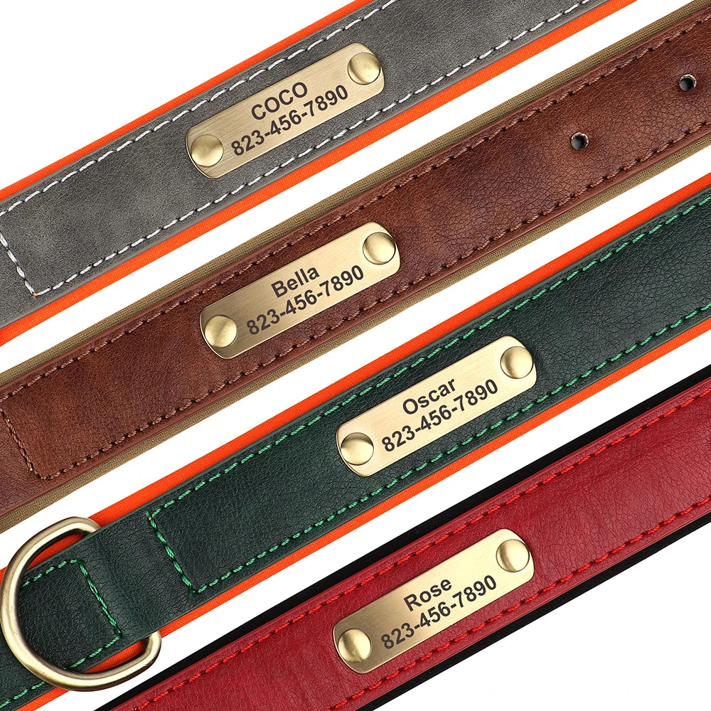 Personalized Dog Collar PU Leather Dog ID Collars Free Engraved Nameplate Adjustable For Small Medium Large Dogs Pitbull