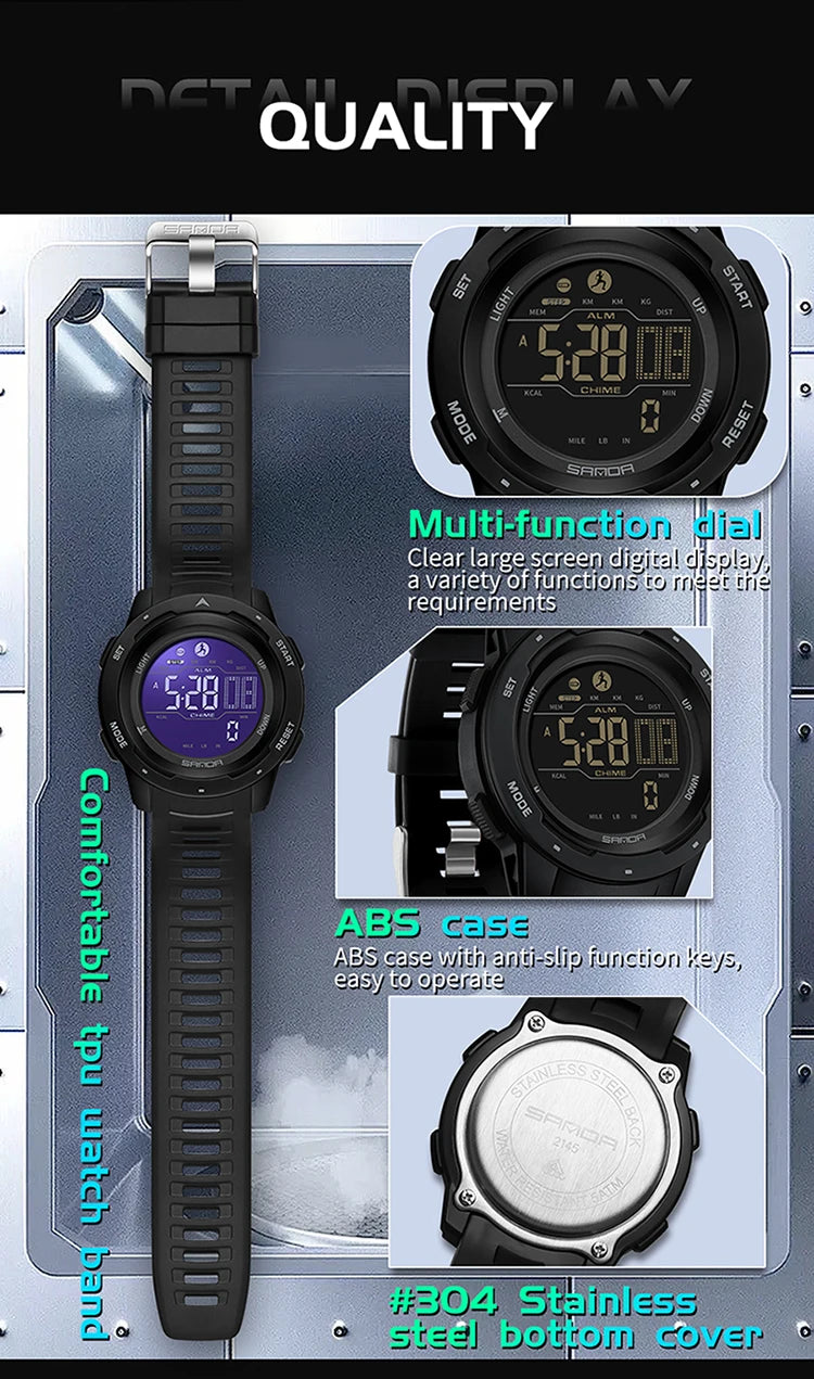 SANDA Brand Men Watches Sports Pedometer Calories 50M Waterproof LED Digital Watch Military Wristwatch Relogio Masculino 2145