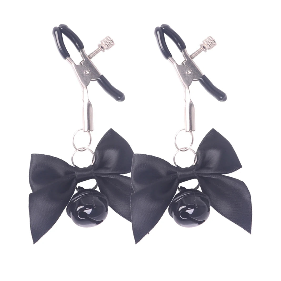 SM Flirting Toy, Nipple Clip with Bell and Bow Knot, Metal Nipple Clip, Nipple Clip with a Little Bel