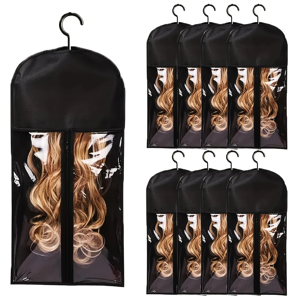 10PCS/3PCS/6PCS/1PCS Hair Extension Storage Bag with Hanger Transparent Wig Organizer Dustproof Holder for Hair Pieces