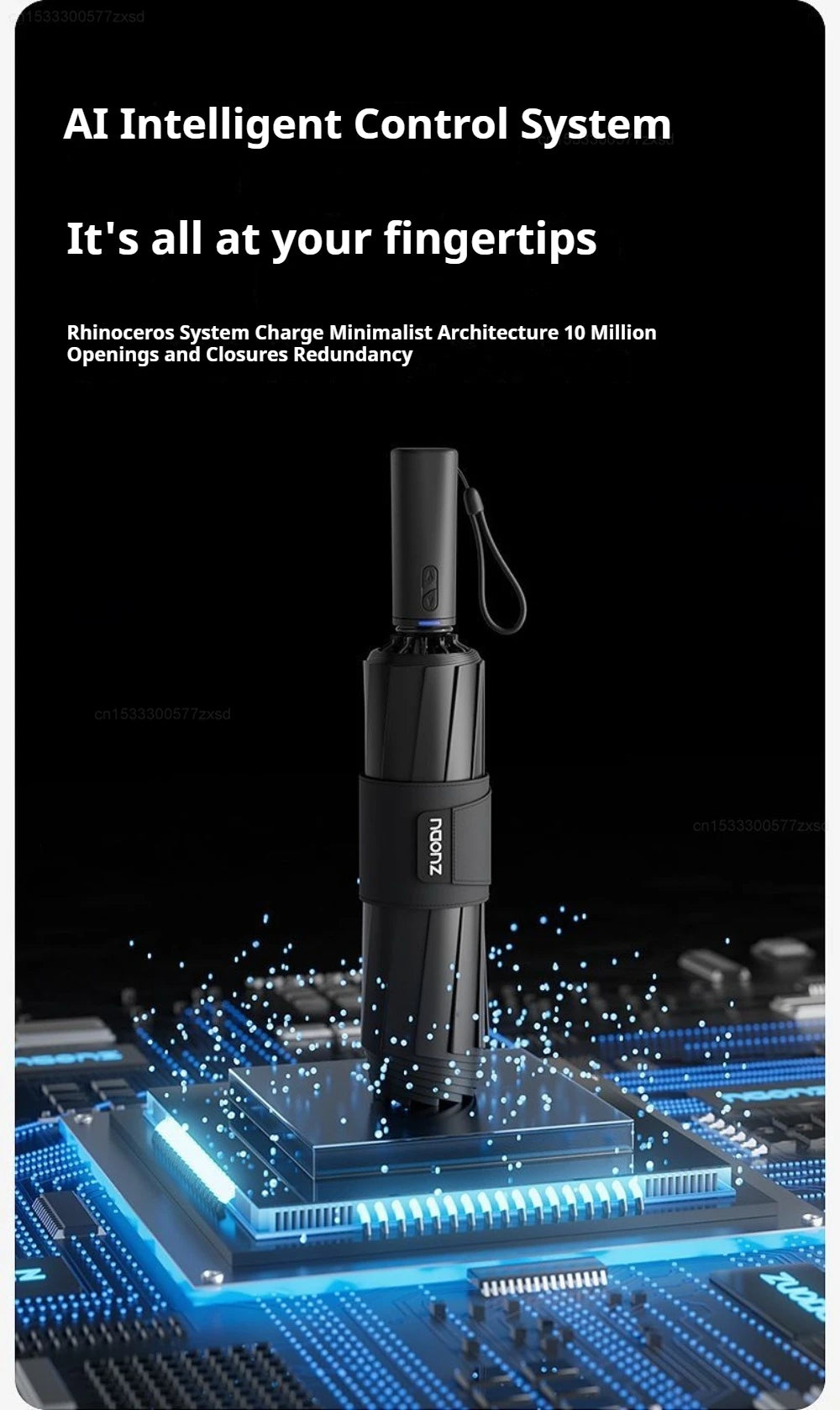 ZUODU Intelligent Electric Reverse Umbrella Fully Automatic Reinforcement Thickened Durable Rainproof Sunscreen Dual Use
