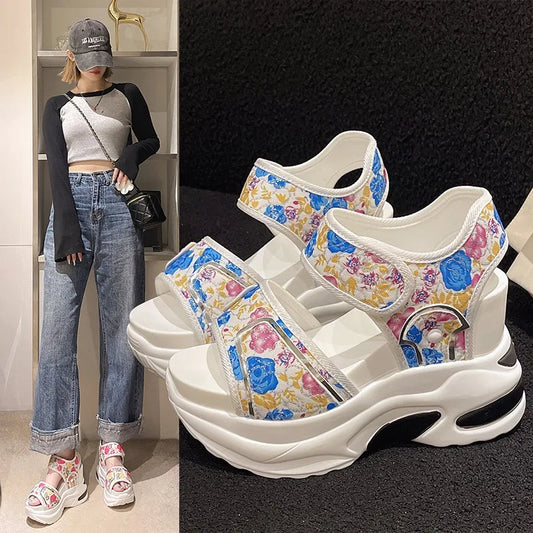 Women Platform Sandals New Summer Fashion Casual Shoes for Women Vintage Floral Print Peep Toe Wedges Sandals Sandalias De Mujer
