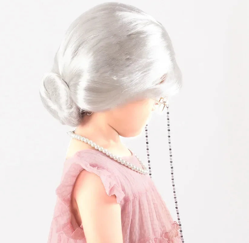 Halloween  Great grandma cosplay older performance costume Kid Halloween wig necklace eyeglass