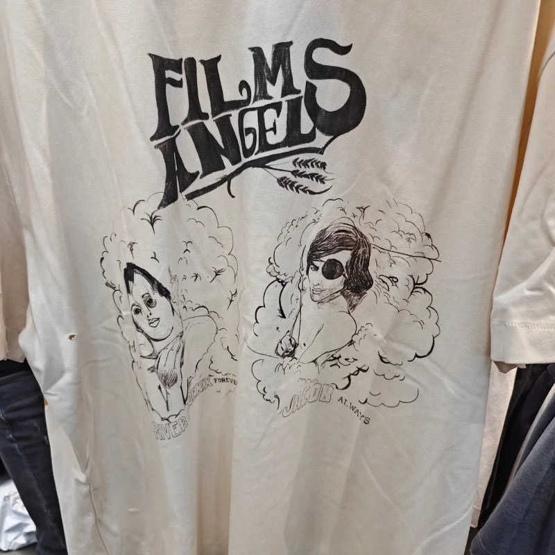 Men's Vintage Movie Print T-Shirt Paly Washed Graffiti Streetwear Loose Fit Cotton Tee