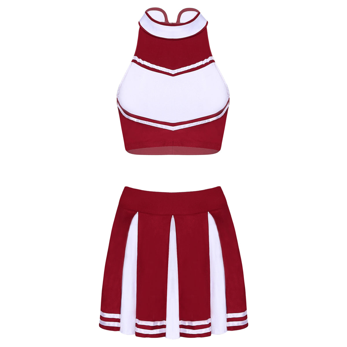 Women's Cheerleader Cosplay Costume Uniform Outfit Stand Collar Crop Top with Mini Pleated Skirts Carnival Cheerleading Suit