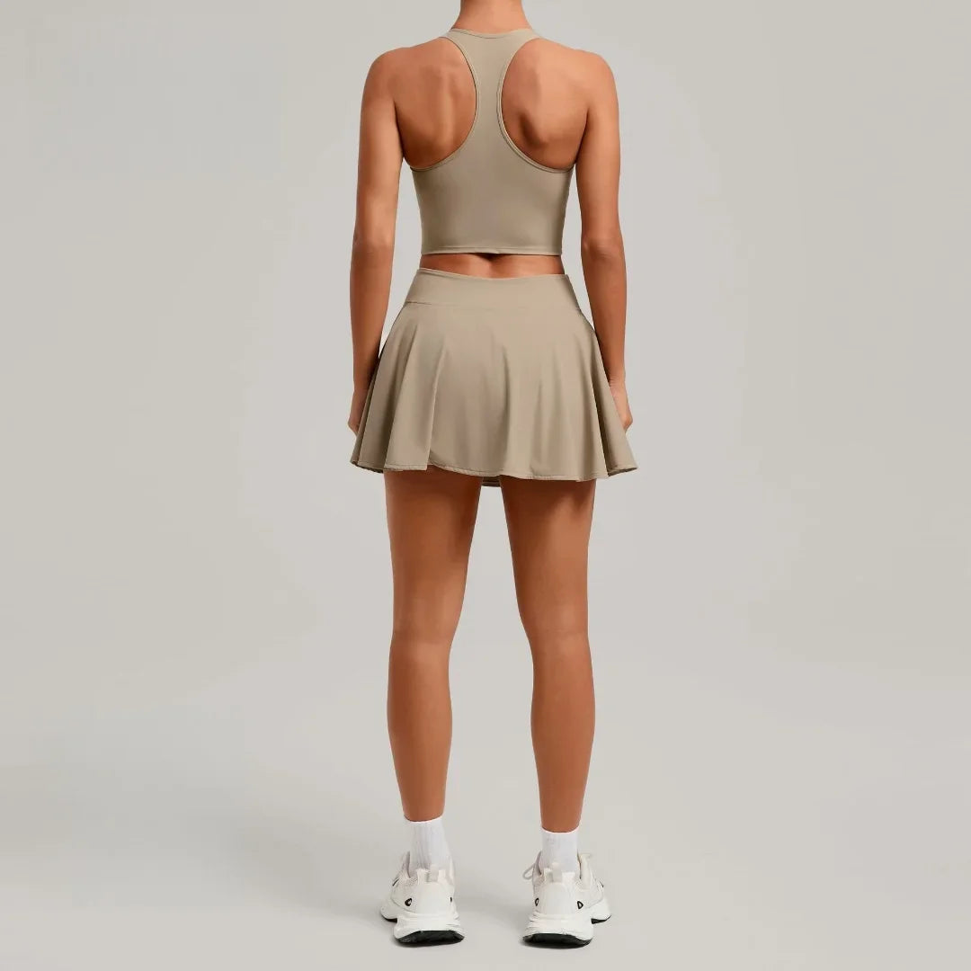 Women's Tennis Skirt Sets Golf High Waist Hip-lifting Anti-Exposure Pokets Fitness Running Sports Beauty Back Vest Workout Suits