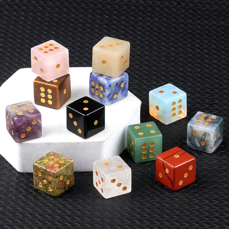 5pc 1.6cm Natural stone amethyst dice Agate tiger eye stone particle Guess the number of points wholesale