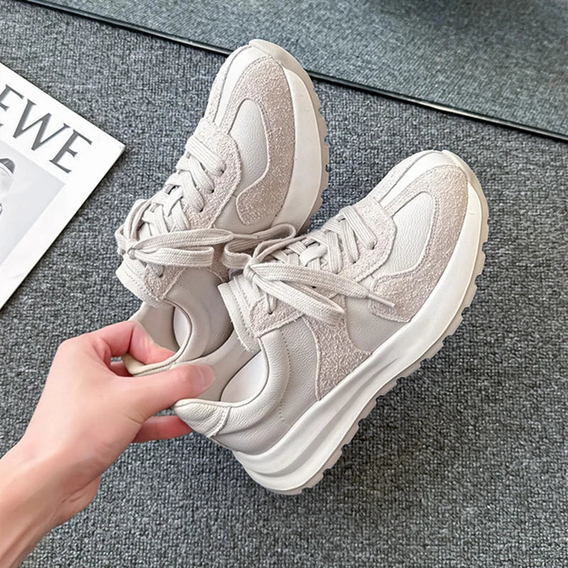 Women's Sneakers Shoes 2026 New Woven Non-slip Genuine Leather Sneakers For Women Large Size Breathable Casual Shoes Female