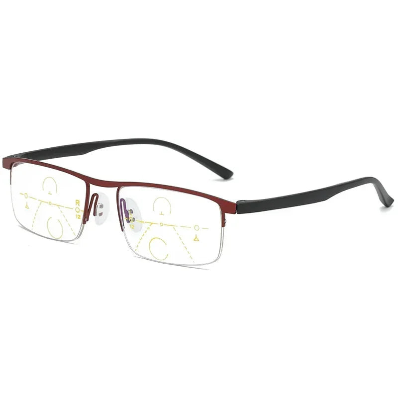 Progressive Reading Glasses Multifocal Anti-blue Light Smart Zoom Glasses Half Frame Metal Men Women +1.5 To +4.0