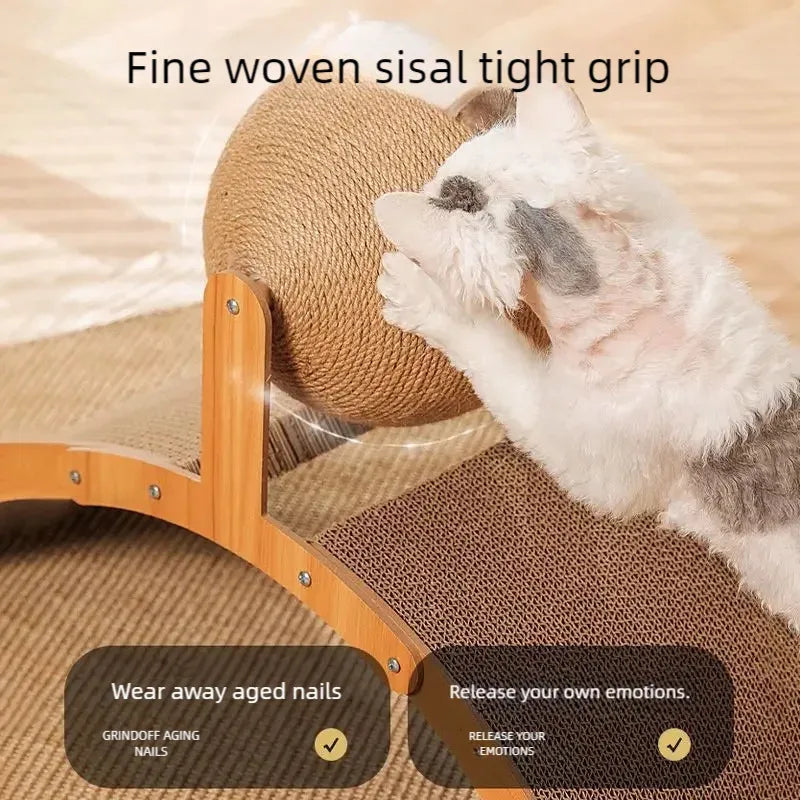 2 In 1. Cat Scratching Ball Wooden Cat Scratcher. Natural Sisal Scratch Board Scratching Column, Wear-Resistant Paw Wood Scraper