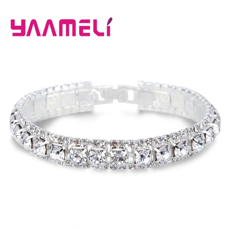 Top Sale 925 Stamp Silver Color Bracelets Full AAA Zircon Austrian Crystal Femme Women Link Chain Jewelry Bangles 14 Colors