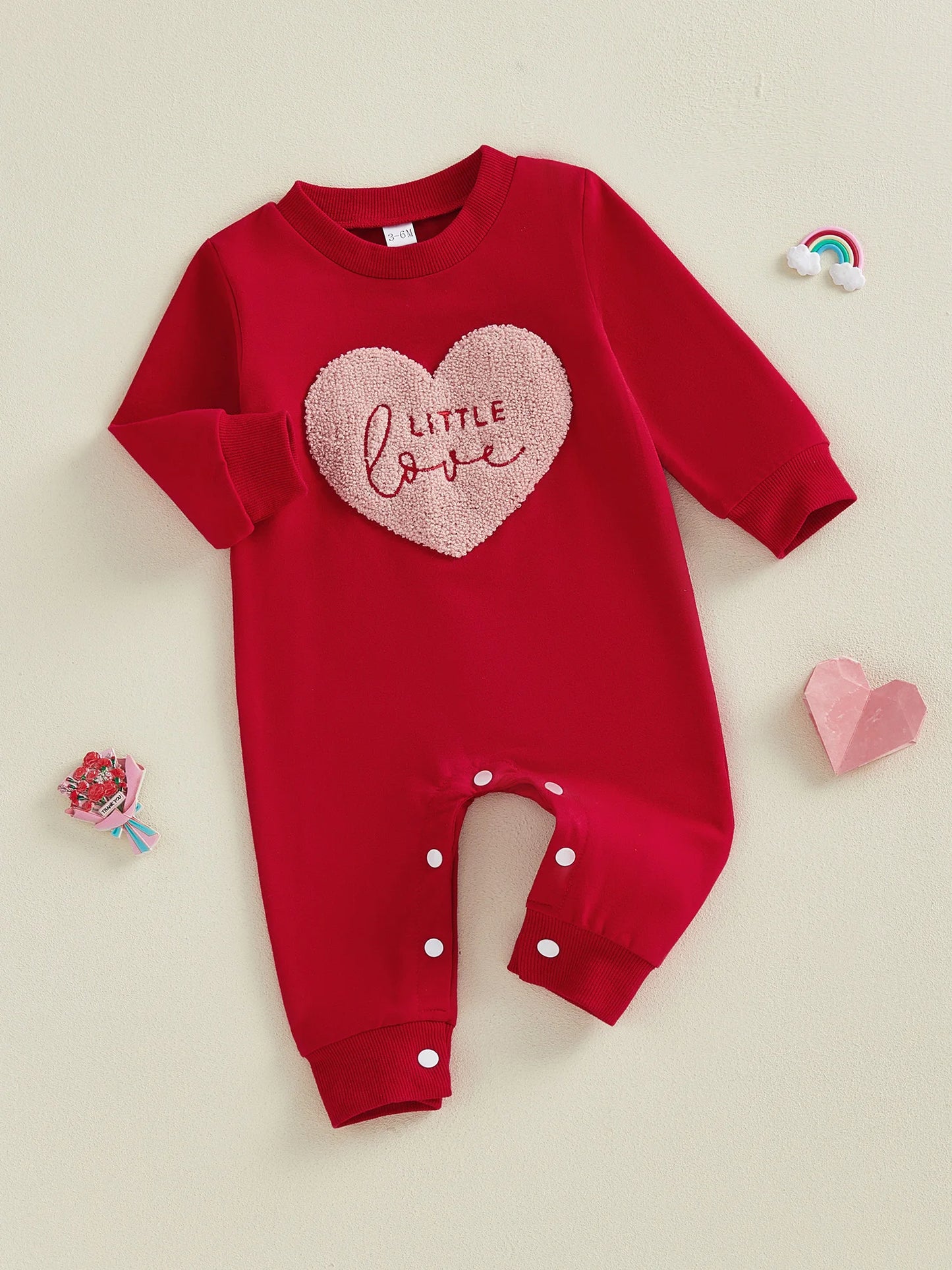Spring Valentine's Day Infant Baby Boys Jumpsuit Casual Long Sleeve Heart Embroidery Romper Outfit Clothes