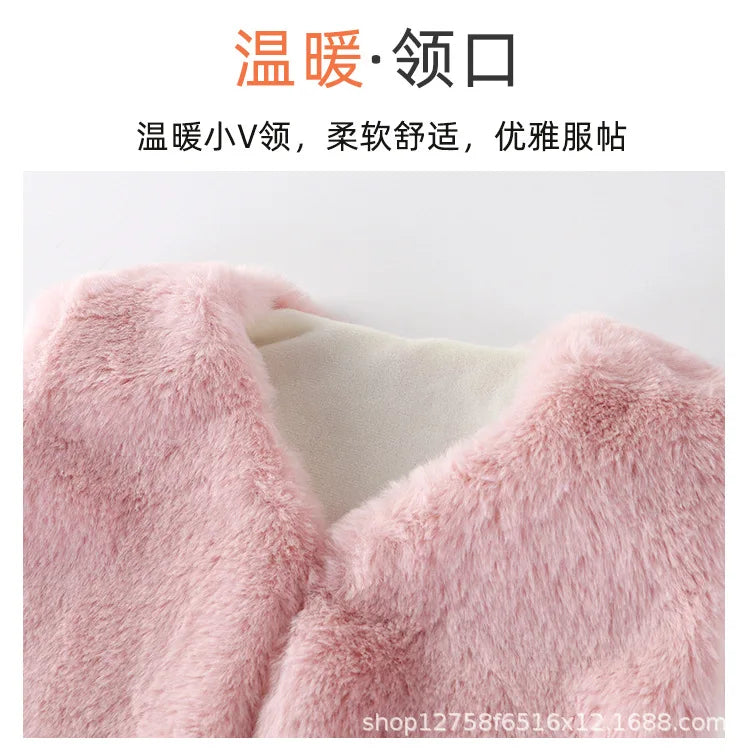 2025 Baby bodysuit Girls' imitation fur vest Children's plush vest Autumn and winter vest Girls' plush thermal vest jacket whole