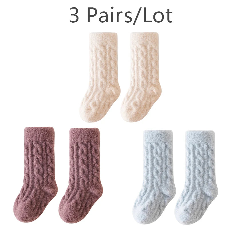 3 Pairs/Lot Winter Warm Baby Mid Tube Socks Soft Thickned Newborn Long Socks Solid Color Toddler Socks For Boysd And Girls