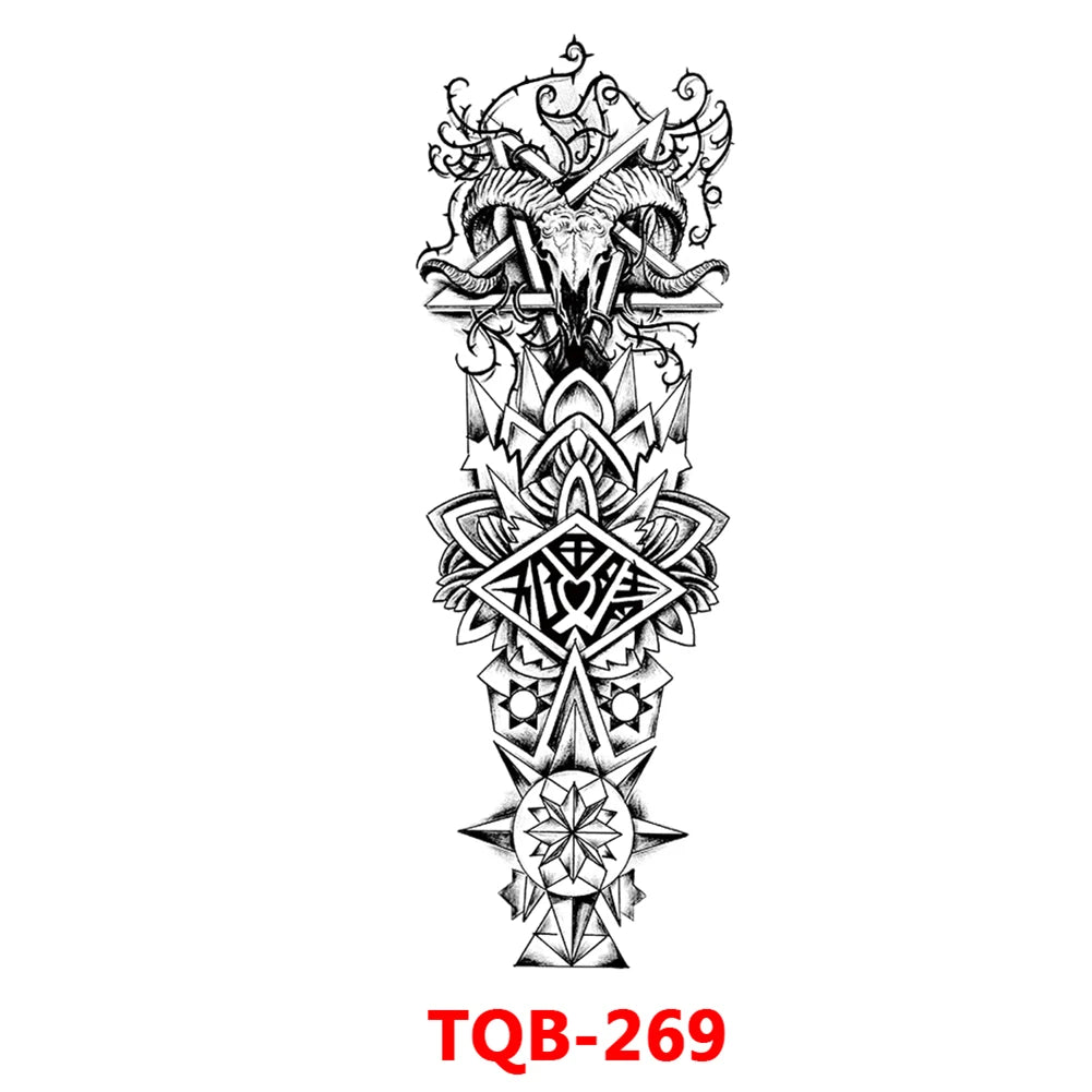 Full-arm Tattoo Stickers With The Crown Of The Virgin Of Jesus And Lion Waterproof Tattoo Stickers