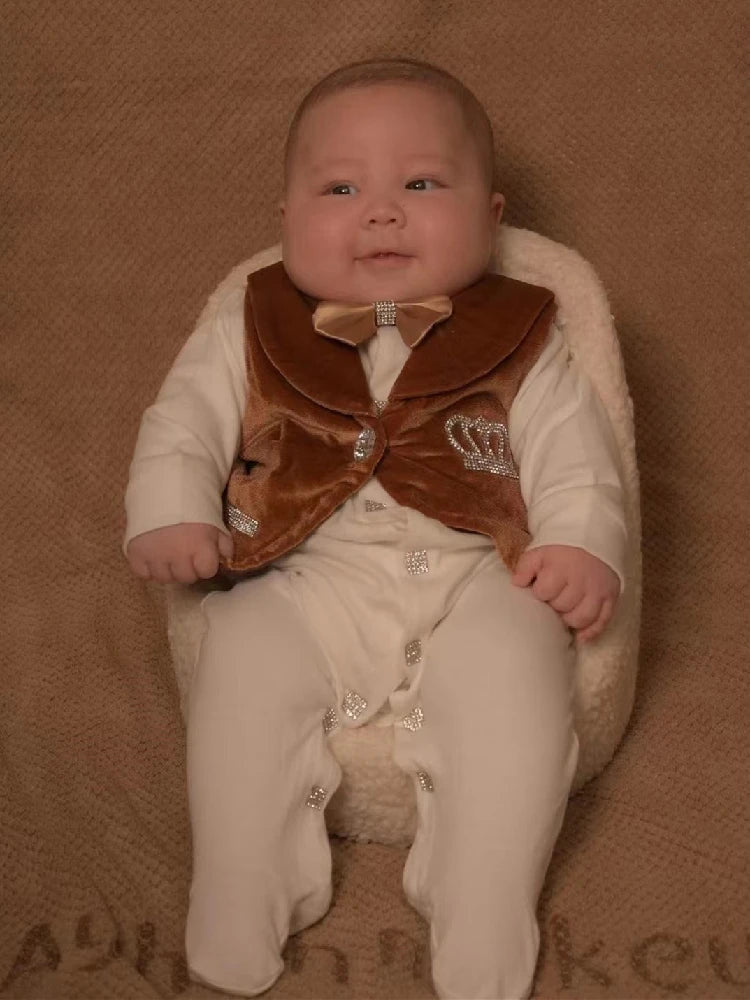 Velvet Newborn Baby Boy Outfits Blazer Vest Kids Clothing Cotton Infant Products Body Suit Shirt Pants Mittens Receiving Blanket